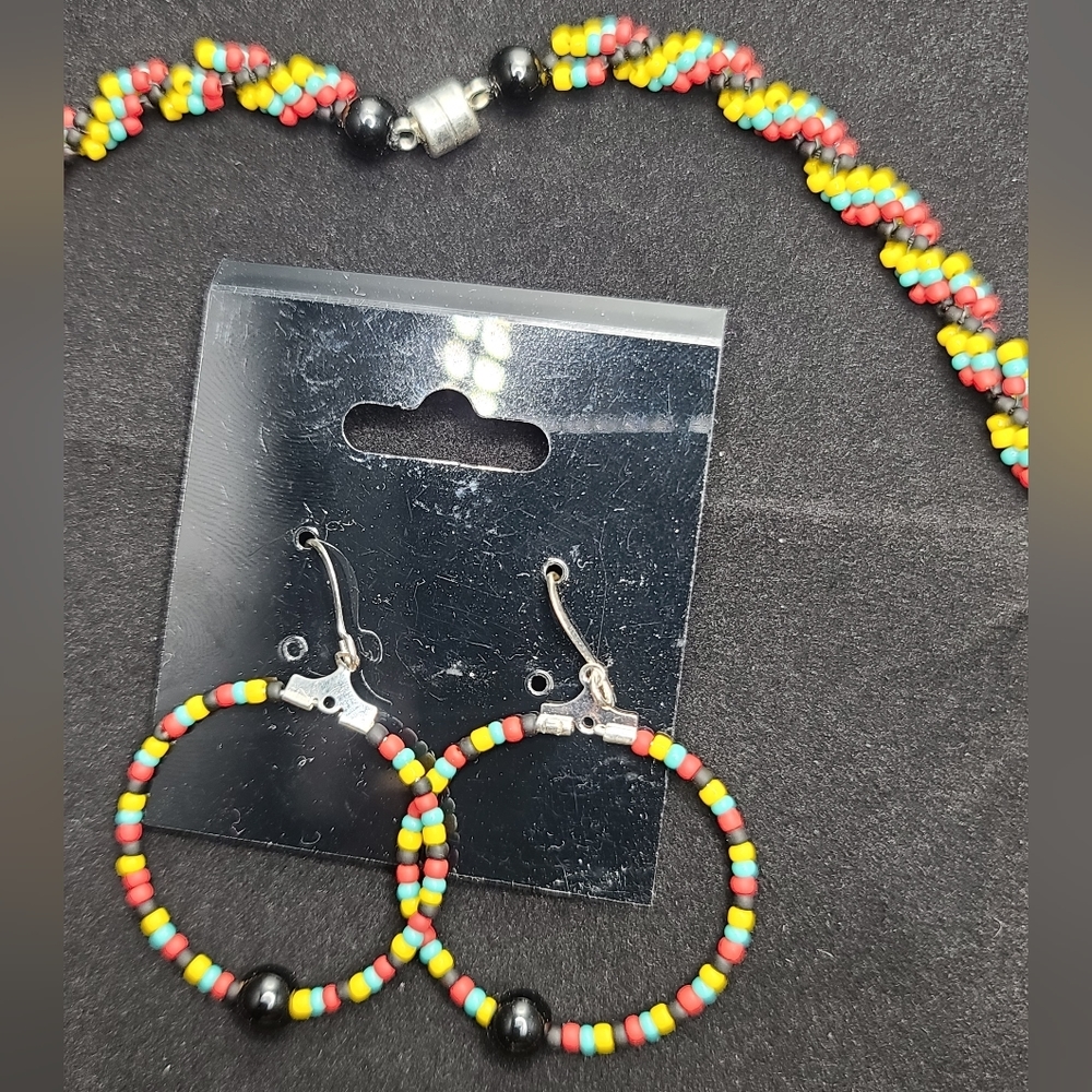 Rasta Reggae Multicolor seed beads Multistrand twist Necklace & Earrings Handmad - Picture 4 of 11